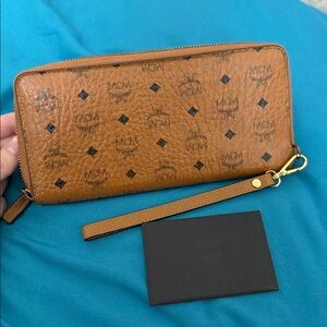 MCM Cognac Visetos Wristlet Wallet